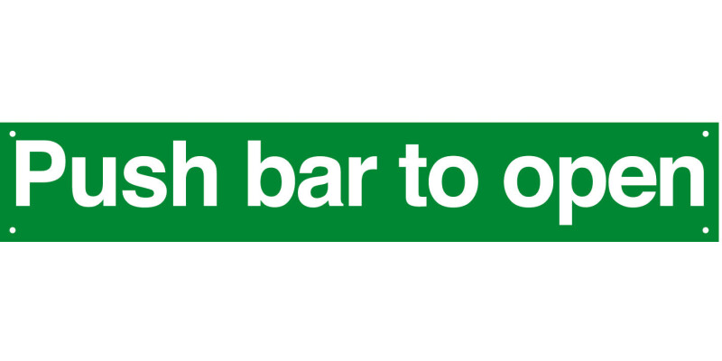 Standard Fire Sign, Push Bar/Pad to Open, 600 x 100 mm, Rigid Plastic