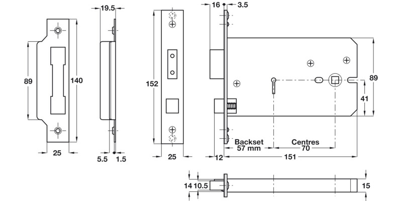 5 Lvr Mort Sashlock Horiz 57/151mm SB