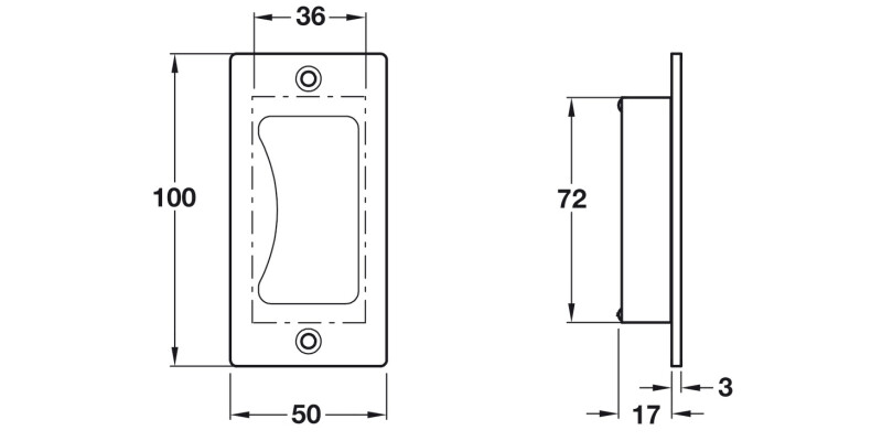 Flush Pull Hdl 100x50mm 316 SSS