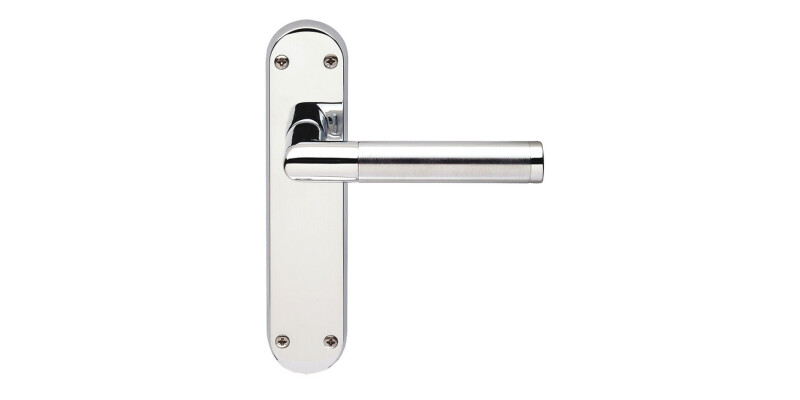 Lever Handles, Mitred, on Backplates for Latch, Brass