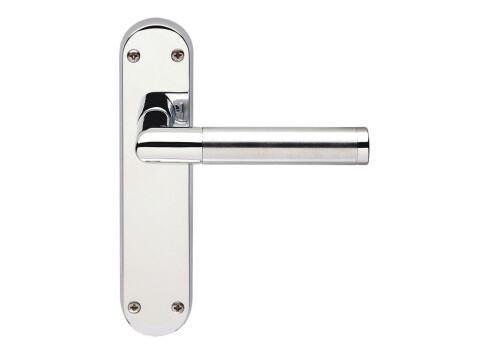 Lever Handles, Mitred, on Backplates for Latch, Brass