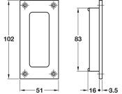 Flush Pull Hdl 102x51mm Brass PB