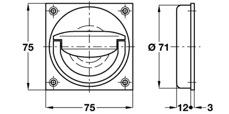 Flush Ring Pull Hdl 75x75mm Brass PB