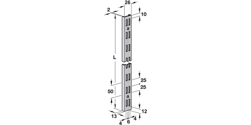 Supporting Channel, Length 995-2495 mm, Shoptec Shopfitting System