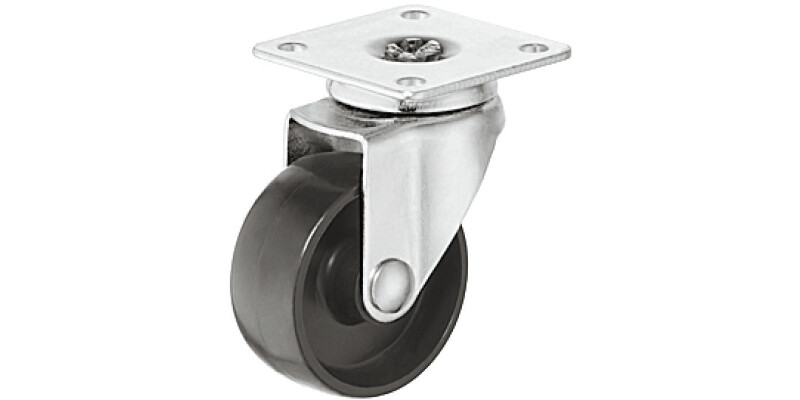 Single Wheel Castor, without Brake, &Oslash; 15-45 mm, Plate Fixing
