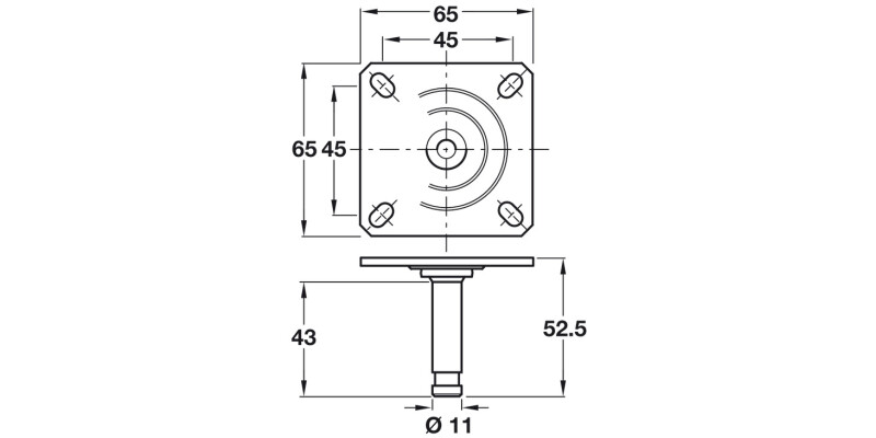Pin/Mount Plate D11x65x65mm Galv St