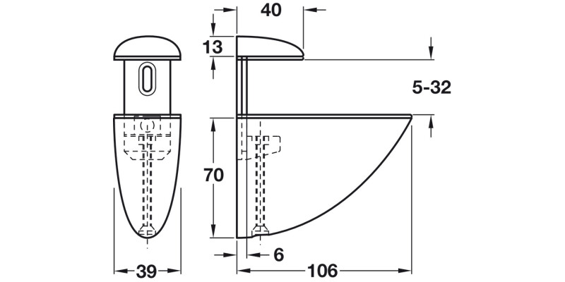 Shelf Clamp Support 5-32mm Screw ZA BN