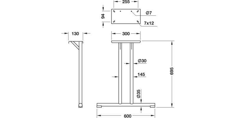 Table Fit T-Frame 695mm Straight CP