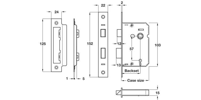 Sashlock+Keys 3 Lvr Mortice 45/65mm BP