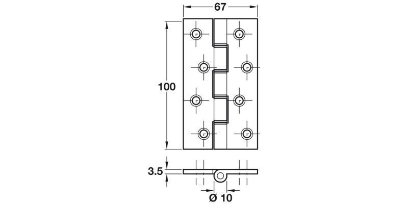 Butt Hinge DPBW Sqr 100x67mm Brass PB
