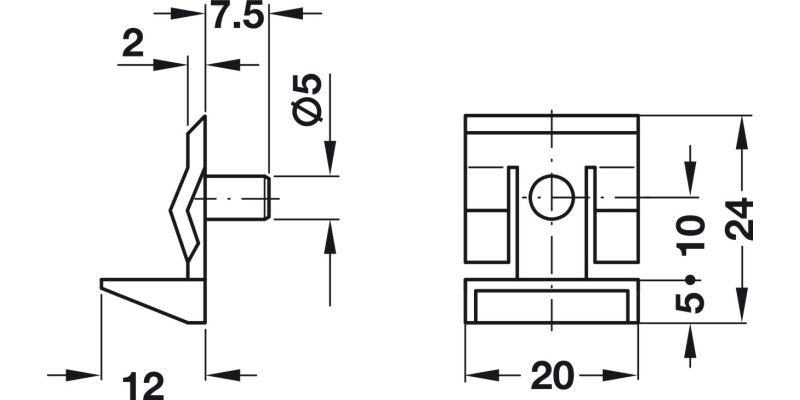 Shelf Support D5mm Plug/Spring Pl White