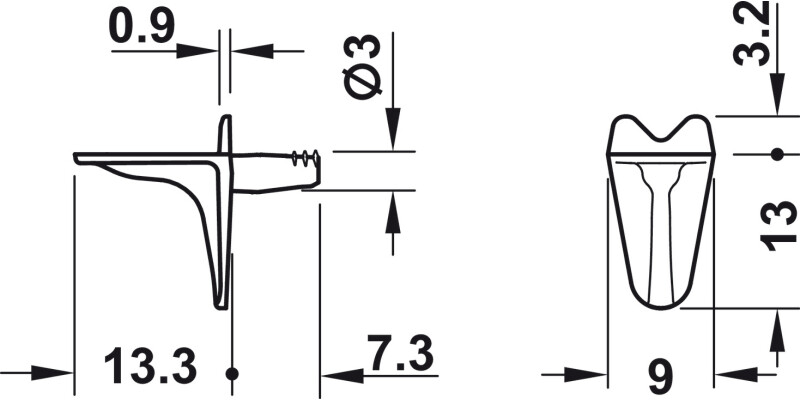 Shelf Support D3mm Plug 75kg ZA NP