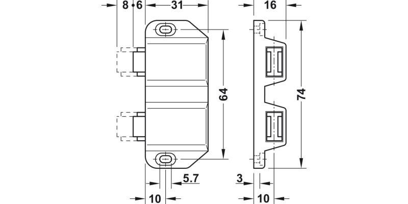 Magnetic Pressure Catch 2.5kg Pl Black