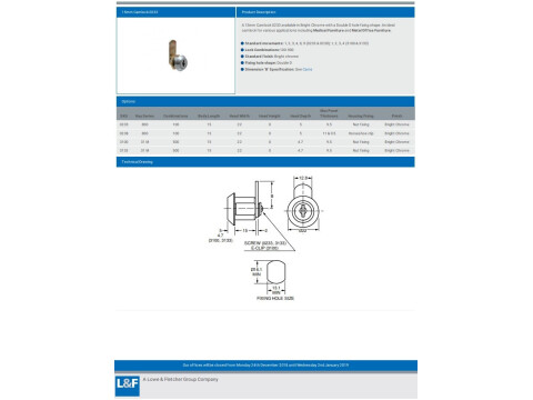 0233 15MM CAMLOCK KEYED ALIKE
