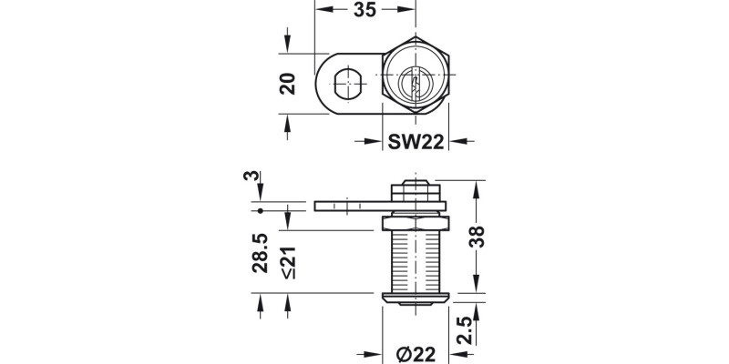 Cylinder Cam Lock 21mm PNP Dif Dir.A