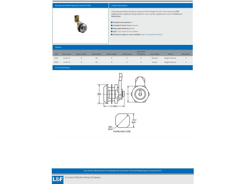 F328 KEY OPERATED WATER RESISTANT CAMLOCK