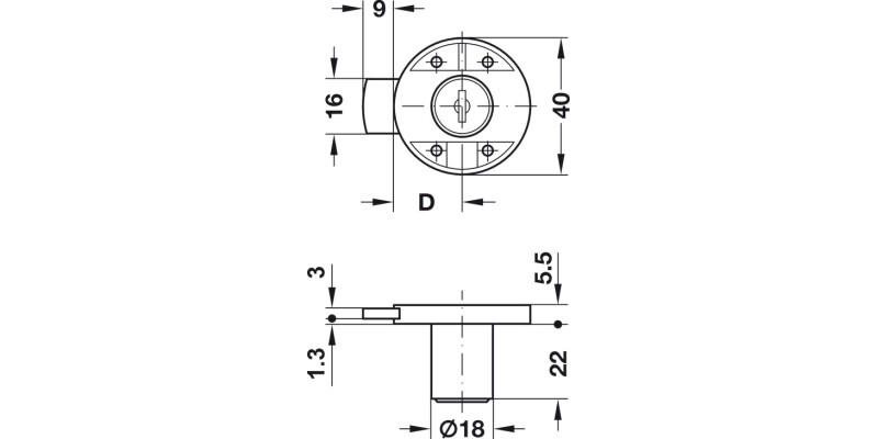 Minilock40 Rim Lock D18mm MNP DR FH1