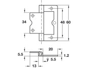 Flush Hinge 60x20mm Inset St FB