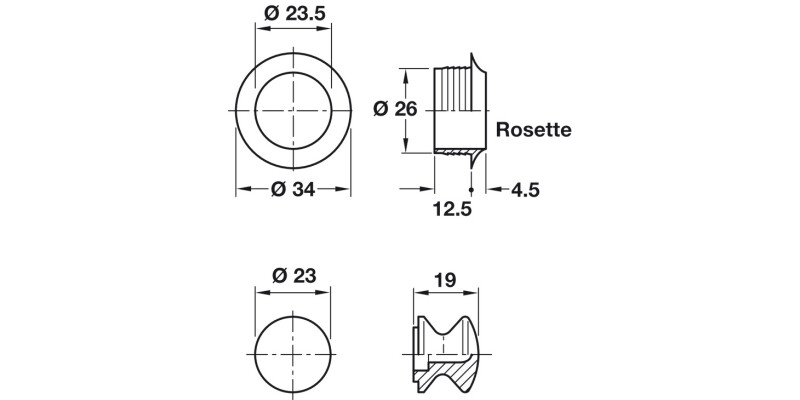 Mini Push-Lock+Rosette Set 16mm Pl PCP
