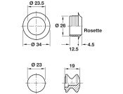 Mini Push-Lock+Rosette Set 16mm Pl PCP