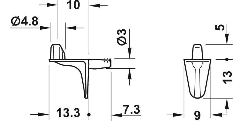 Shelf Support D3mm w Lug Plug ZA Black