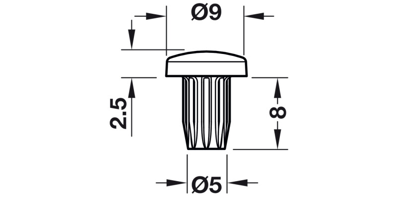 Door Buffer D5x2.5mm Plug-in Pl Mt.Brw