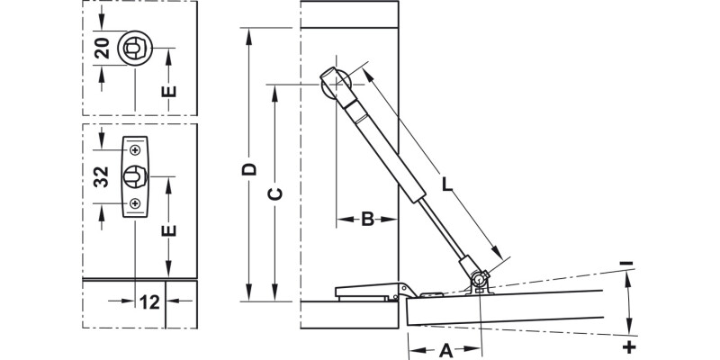 K12 Adj DropDown Flap Stay 244mm Slv/Gry