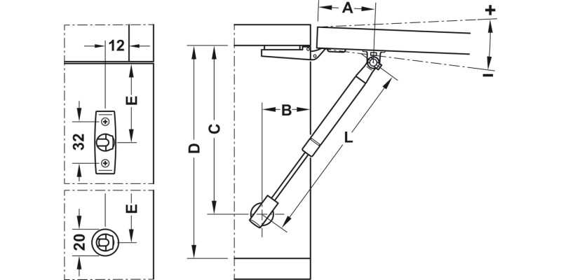 K12 Adj Auto Lid Stay 355mm 110N Slv/Gry