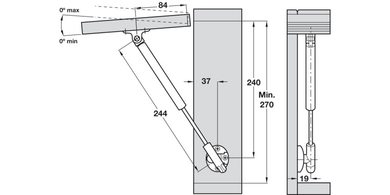 K12 Adj Auto Lid Stay 355mm 110N Slv/Gry