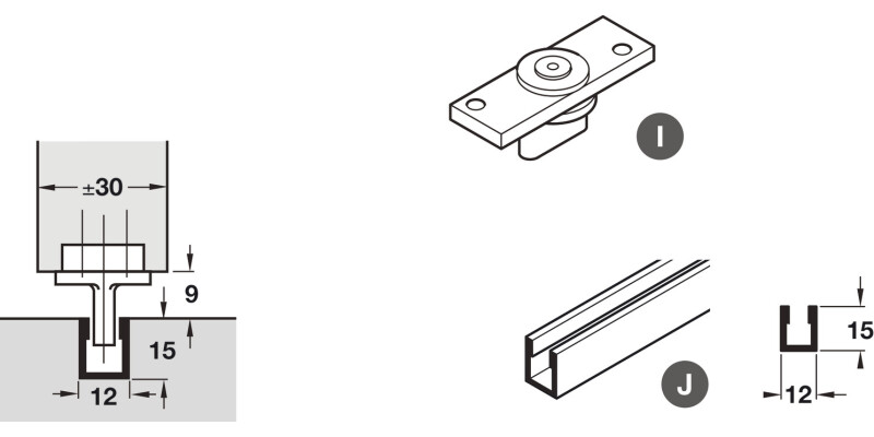 Bottom Channel, for Sliding Interior Doors, Hawa-Junior/Foldaside