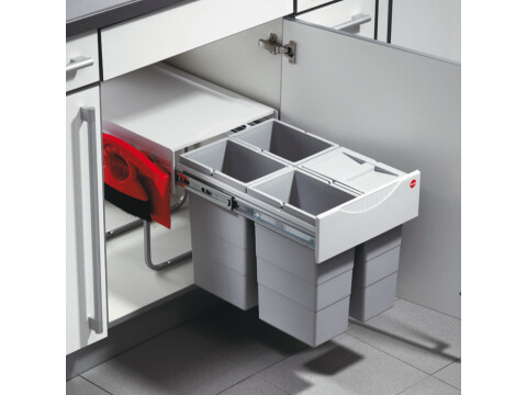 Pull Out Waste Bin, 2x 18 and 4x 10 Litres, Hailo Space Saving Tandem
