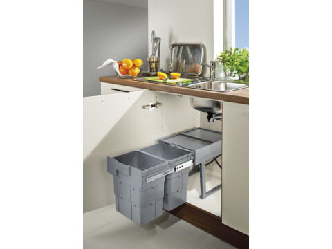 Pull Out Waste Bin, for Hinged Door Cabinets, 2x 16 Litres, Space Saving, Ninka