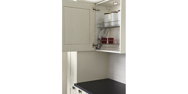 Pull Down Basket Shelves, Two Tier Chrome Wire, Gas Spring Operated, for Cabinet