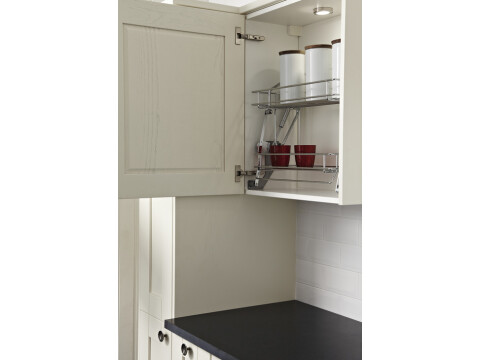 Pull Down Basket Shelves, Two Tier Chrome Wire, Gas Spring Operated, for Cabinet