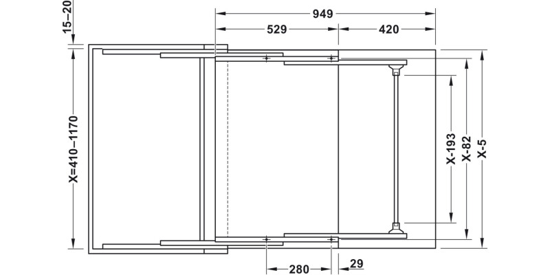 LUNCH PO Table Fitting 60kg 600mm St/AA