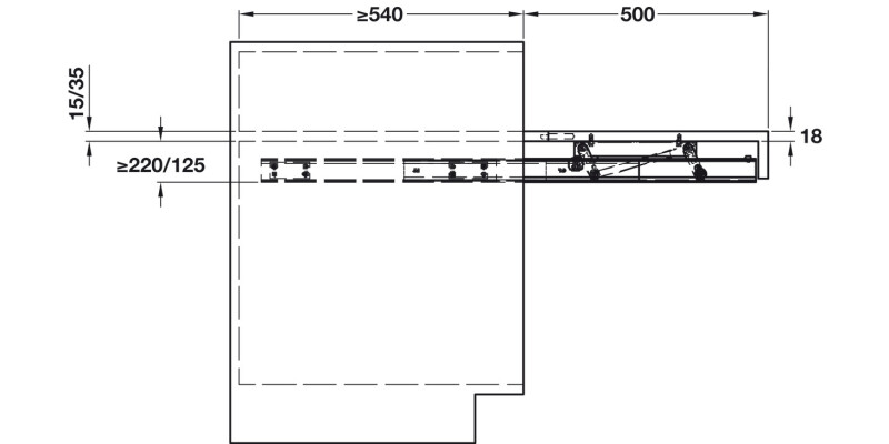 OPLA FOLDING PO W/T w Shelf 125/600mm