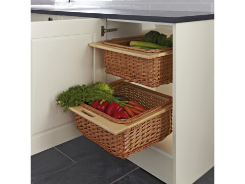Wicker Basket Set, Two Baskets with Runners, for Cabinet Widths 500-600 mm