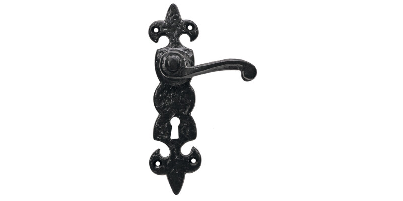 Lever Handles, on Backplates, Cast Iron, Fleur-De-Lys