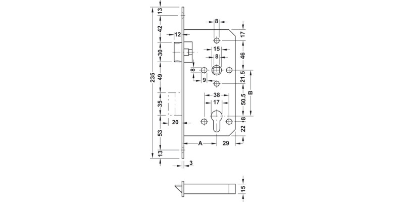 Startec Mort P.Cyl Lock Sqr 55/84mm Blk