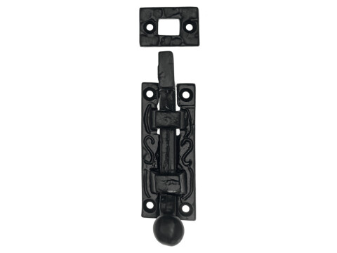 Surface Bolt, Knob Slide Action, Cast Iron, Necked