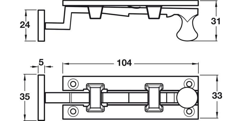 Knob Slide Act Bolt 100mm Necked BA