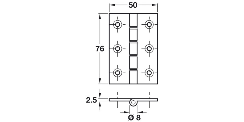 Butt Hinge DPBW Sqr 76x50mm Brass PB