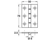 Butt Hinge DPBW Sqr 76x50mm Brass PB