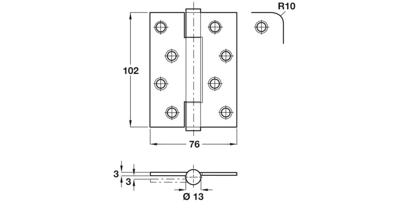 Butt Hinge Conc B Sqr 102x76mm 304 M.Bnz