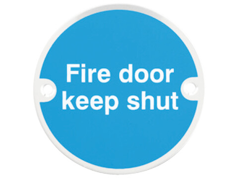 Fire Door Mandatory Sign, &Oslash; 76 x 1.5 mm Thick