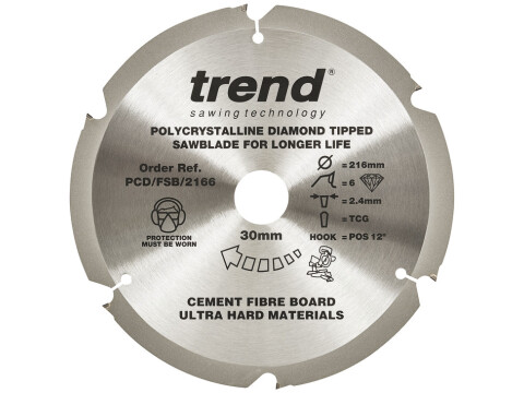 Saw Blade, &Oslash; 216 mm, PCD, for Cement Fibre Board, Trend