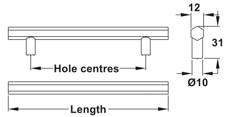 Pencil Pull Hdl St Matt Black 160mm cc