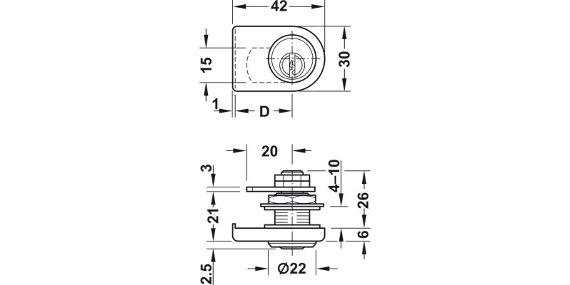Glass Door Cyl Lever Lock B NP H1 MNP