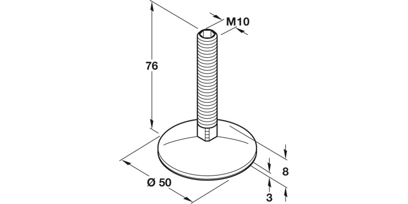 Plinth Adj Screw M10x60mm D50mm BSS/Blk