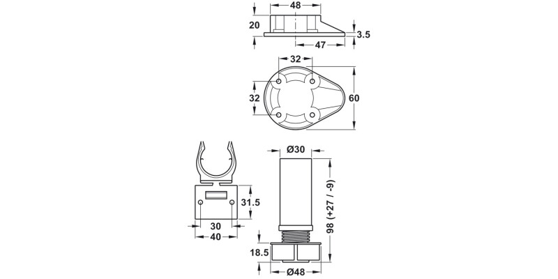 Plinth Feet Set 100mm SF Pl Blk x4